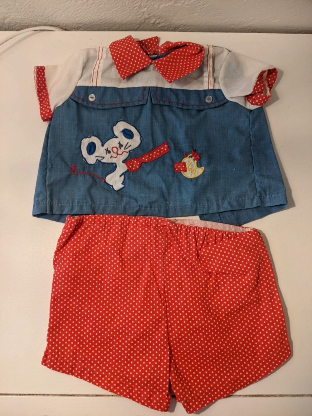 Vintage Boys Infant Cotton Shirt And Rubber Pants Size 0-6months